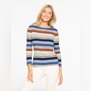 NEW Talbots Bateau Neck Tee Sunbeam Stripe size Medium